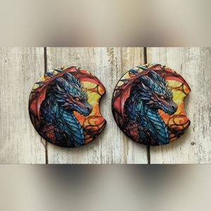 Stained Glass Dragon Car Coasters
